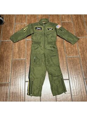 Get Real Gear Dress Up For Kids Sz 4-6 Flight-suit Topgun Green Fighter Pilot